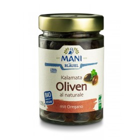 MANI Organic Kalamata Olives al naturale, NL Fair, 205g jar